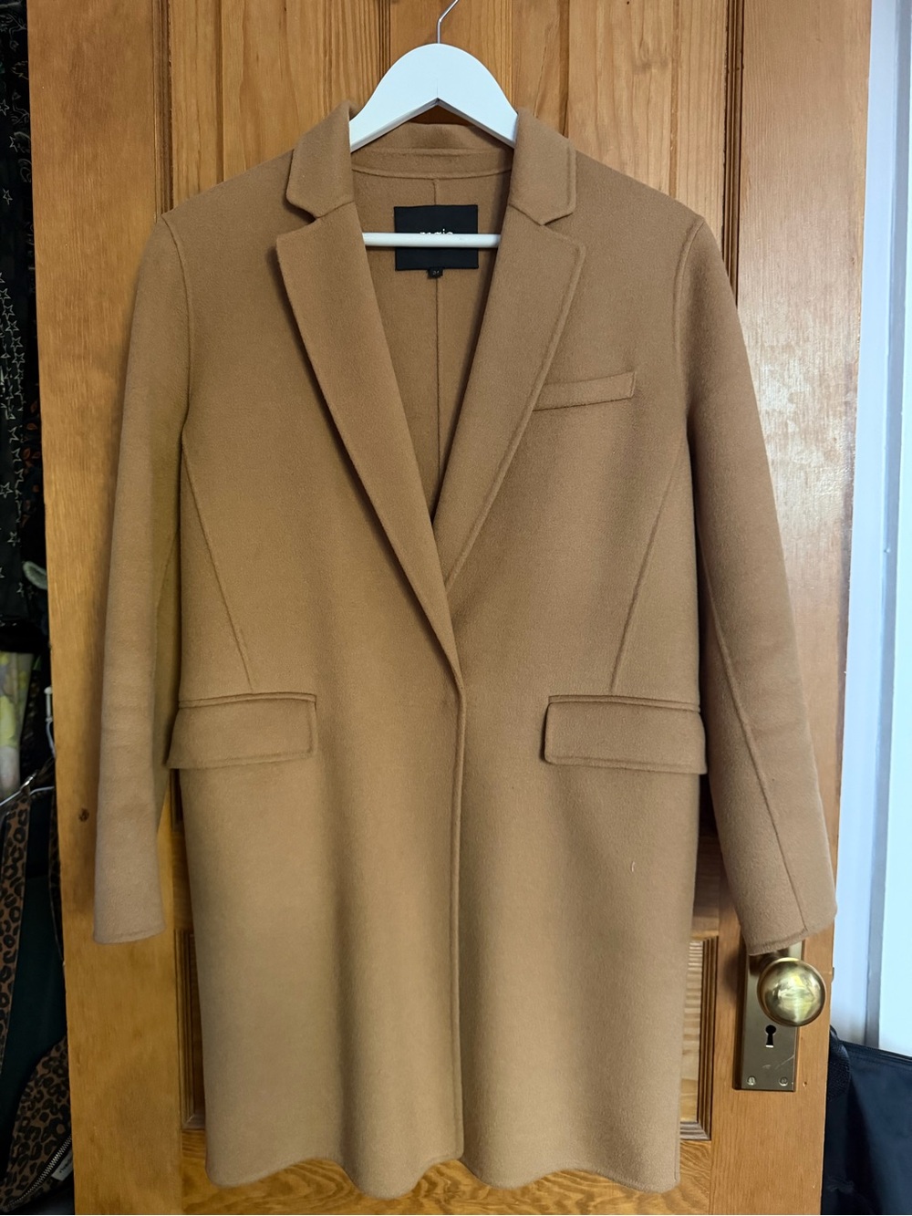Maje Camel Wool-Blend Tailored Single-Breasted Blazer